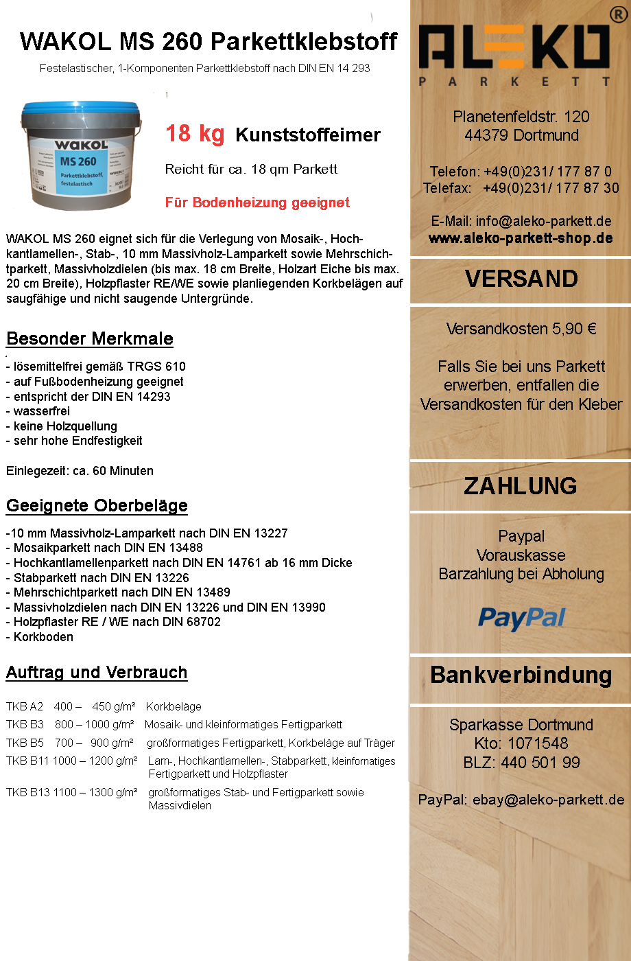 Wakol MS 260 Parkettkleber festelastisch Parkettklebstoff für Parkett